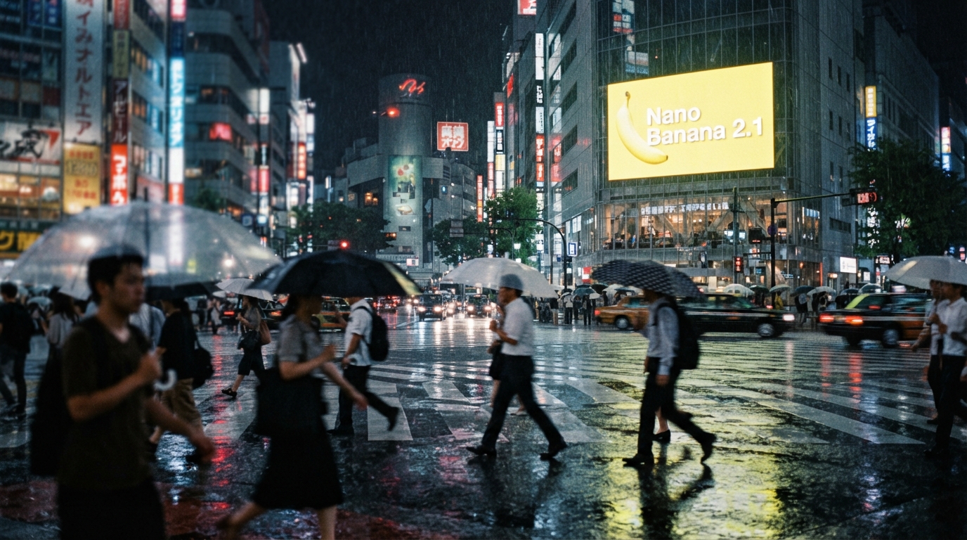 Rainy city billboard — AI image example