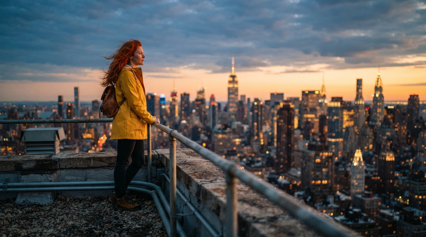 Cinematic rooftop scene — AI image example
